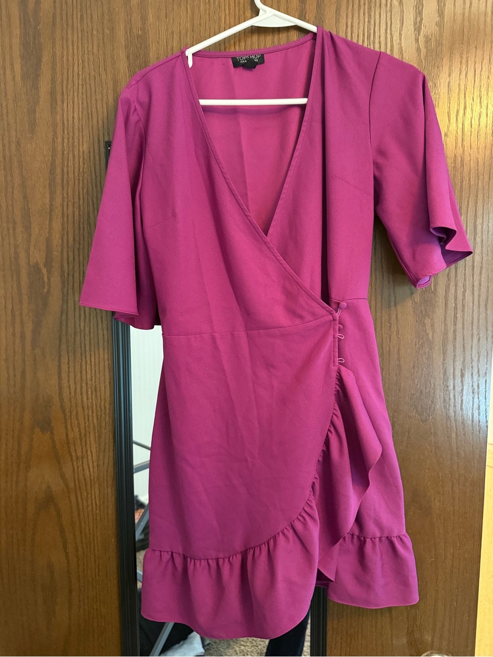Topshop Pink Fuchsia Wrap Ruffle Mini Dress